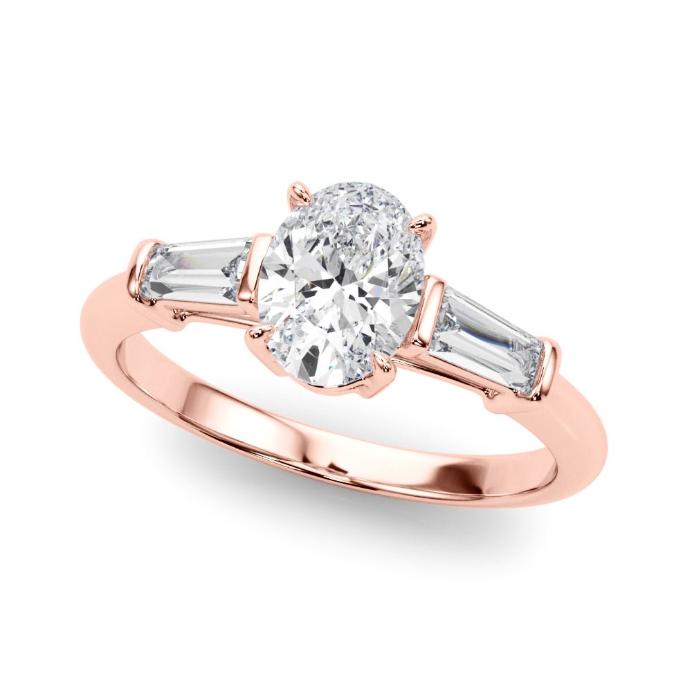 LUX-85329 Oval Cut Three Stone Engagement Ring With Tapered Baguettes Luxury Diamonds