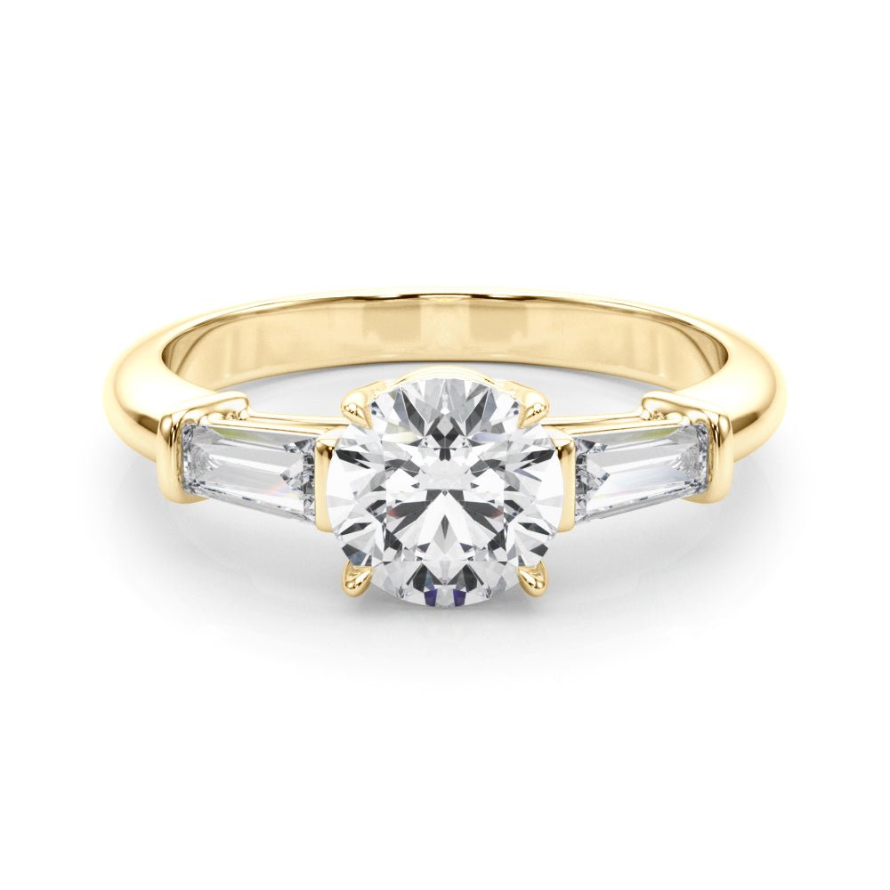 LUX-85330 Round Cut Three Stone Engagement Ring With Tapered Baguettes Luxury Diamonds