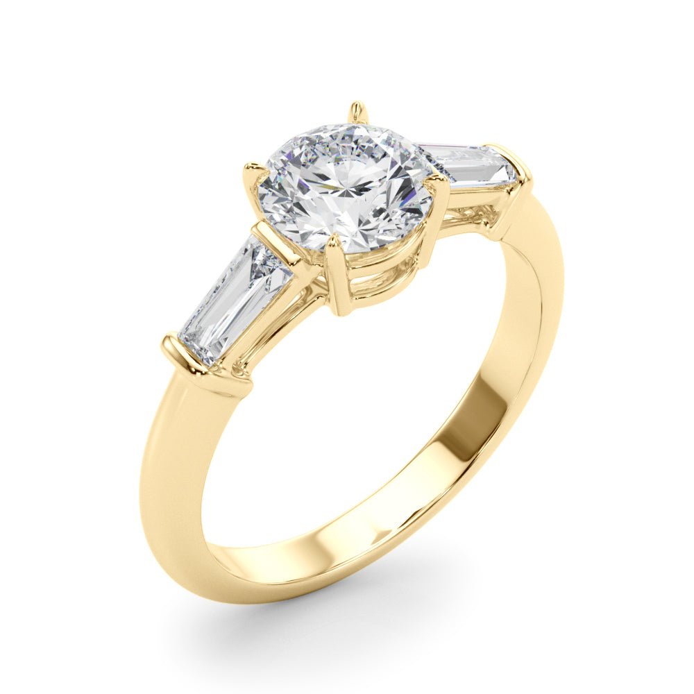 LUX-85330 Round Cut Three Stone Engagement Ring With Tapered Baguettes Luxury Diamonds