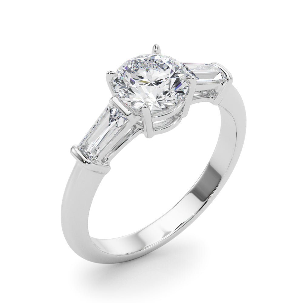 LUX-85330 Round Cut Three Stone Engagement Ring With Tapered Baguettes Luxury Diamonds