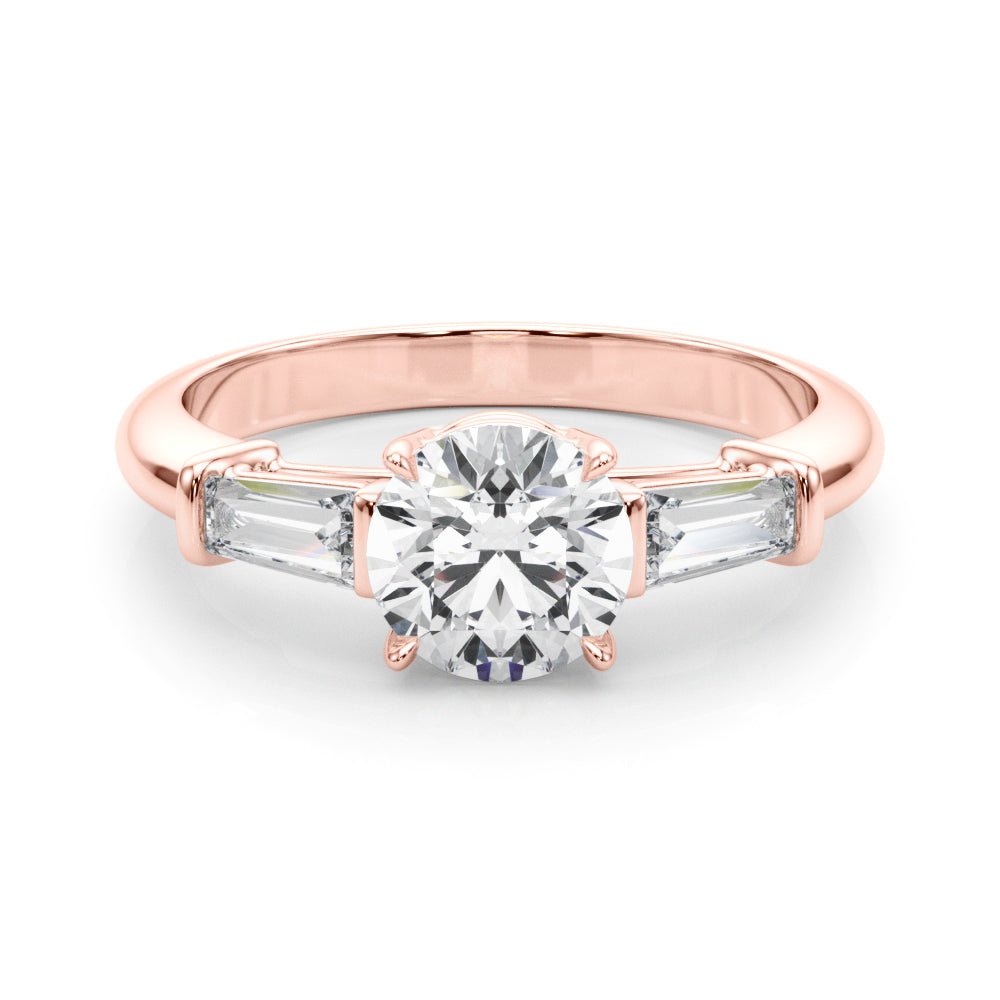 LUX-85330 Round Cut Three Stone Engagement Ring With Tapered Baguettes Luxury Diamonds