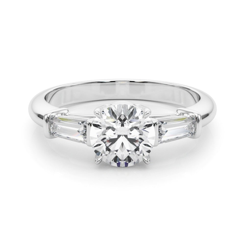LUX-85330 Round Cut Three Stone Engagement Ring With Tapered Baguettes Luxury Diamonds