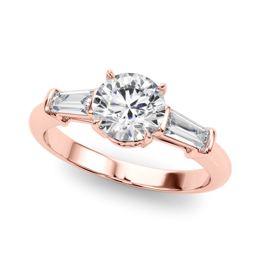 LUX-85330 Round Cut Three Stone Engagement Ring With Tapered Baguettes Luxury Diamonds