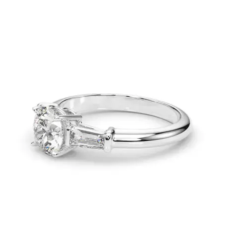 LUX-85330 Round Cut Three Stone Engagement Ring With Tapered Baguettes Luxury Diamonds
