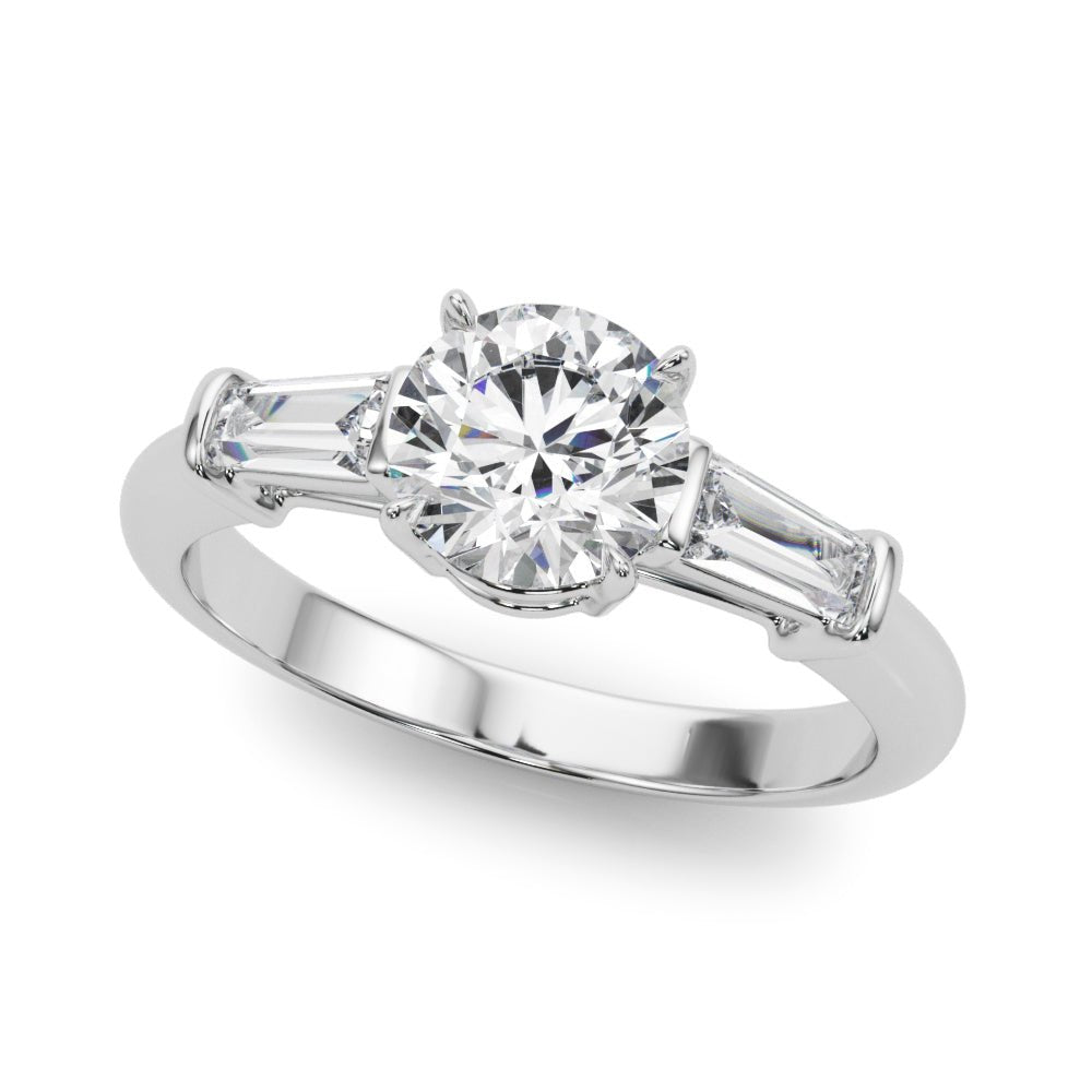 LUX-85330 Round Cut Three Stone Engagement Ring With Tapered Baguettes Luxury Diamonds