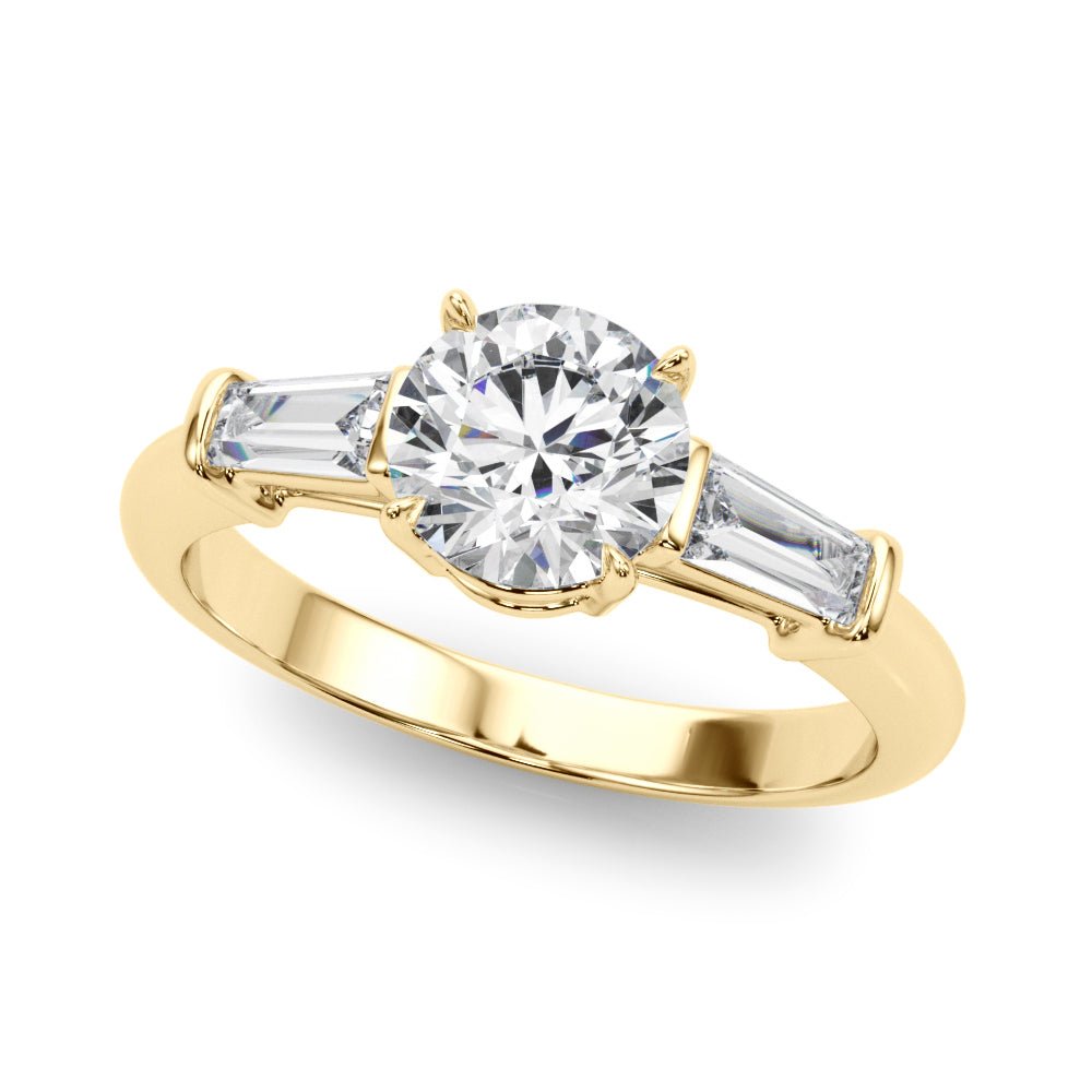 LUX-85330 Round Cut Three Stone Engagement Ring With Tapered Baguettes Luxury Diamonds