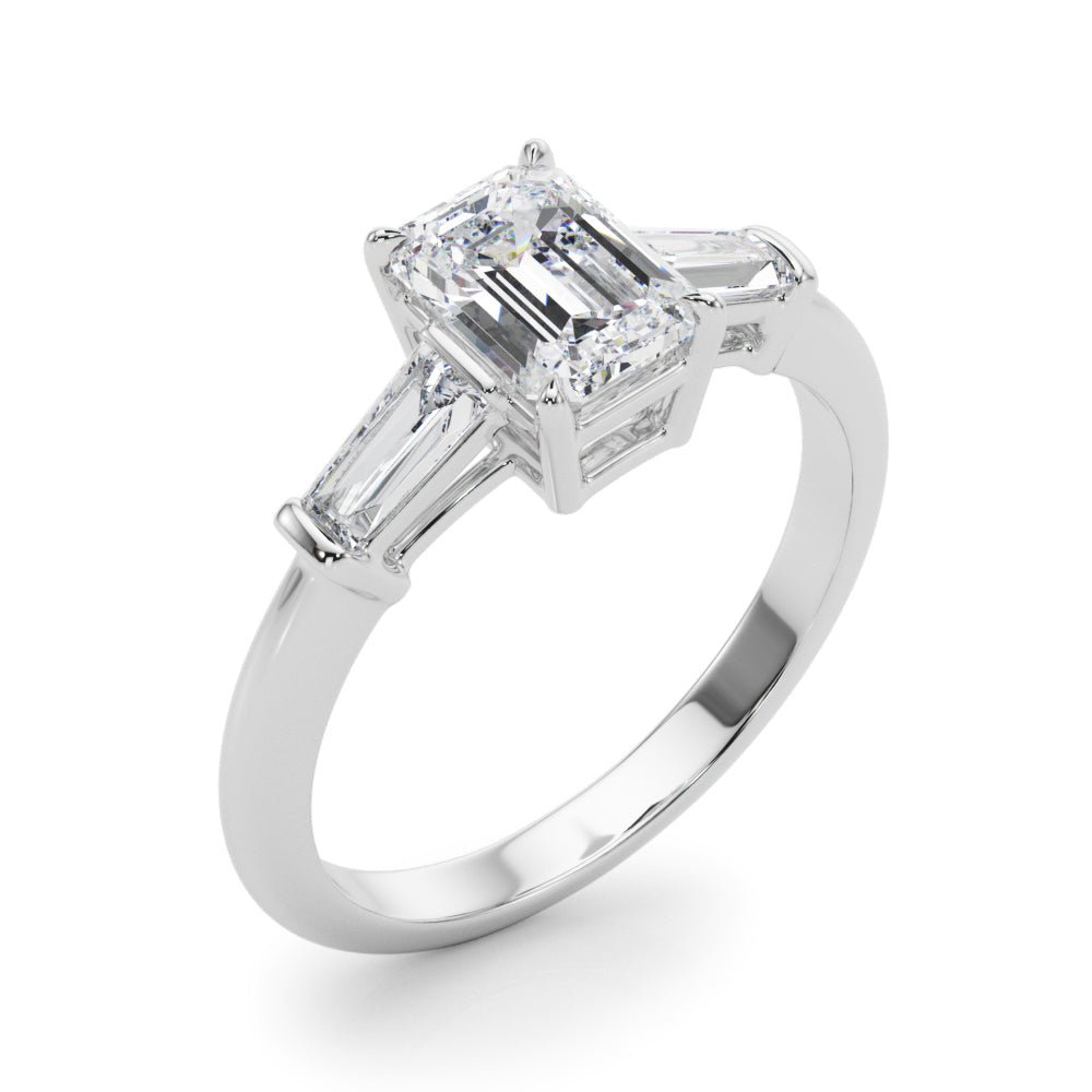 LUX-85336 Emerld Cut Three Stone Engagement Ring With Tapered Baguettes Luxury Diamonds