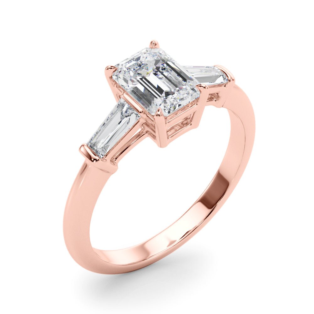 LUX-85336 Emerld Cut Three Stone Engagement Ring With Tapered Baguettes Luxury Diamonds
