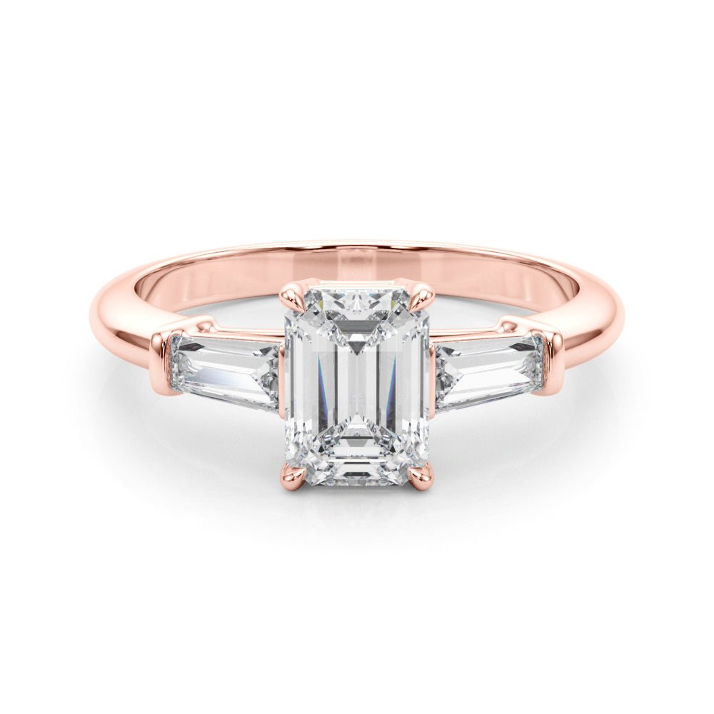 LUX-85336 Emerld Cut Three Stone Engagement Ring With Tapered Baguettes Luxury Diamonds