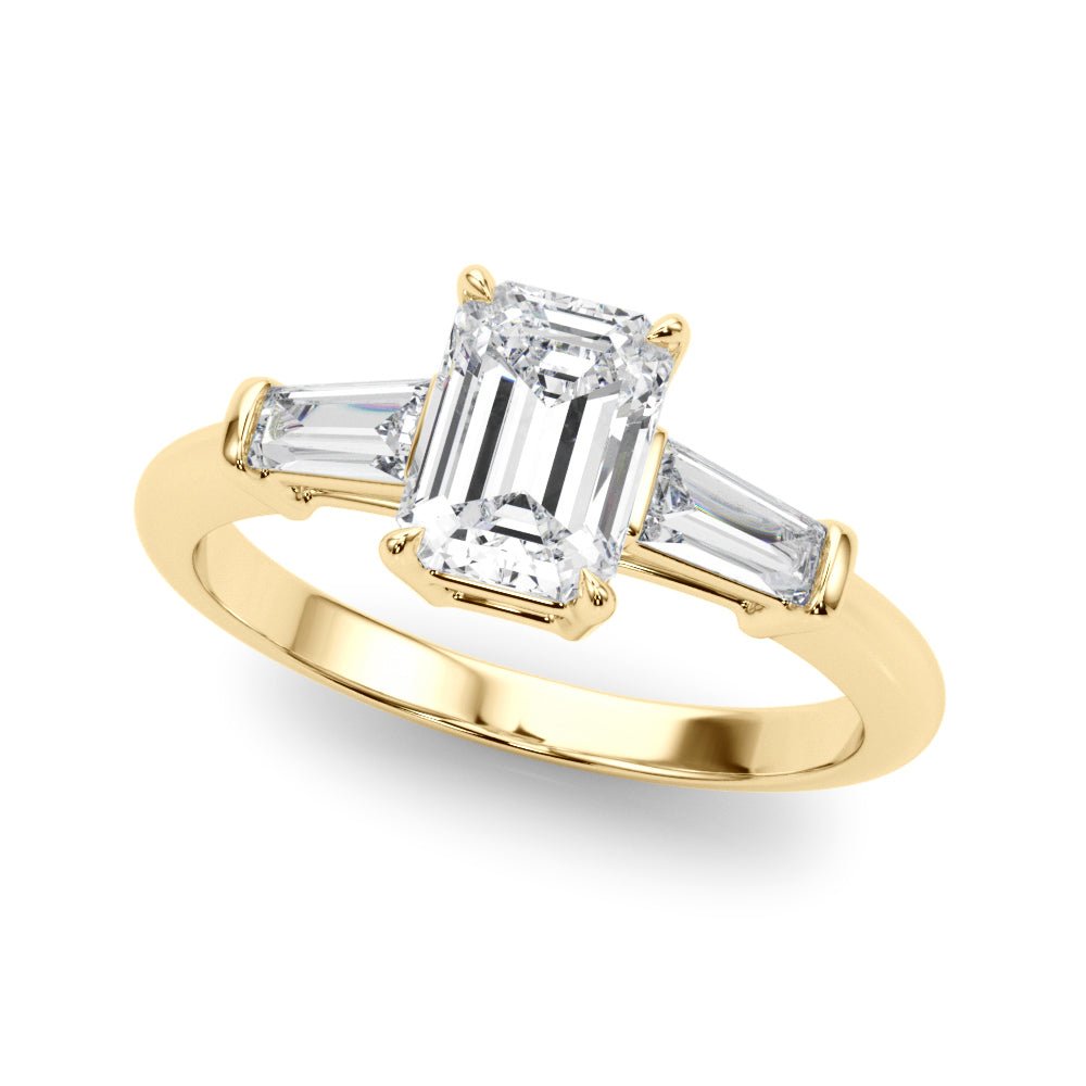 LUX-85336 Emerld Cut Three Stone Engagement Ring With Tapered Baguettes Luxury Diamonds