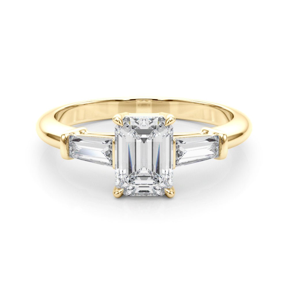 LUX-85336 Emerld Cut Three Stone Engagement Ring With Tapered Baguettes Luxury Diamonds
