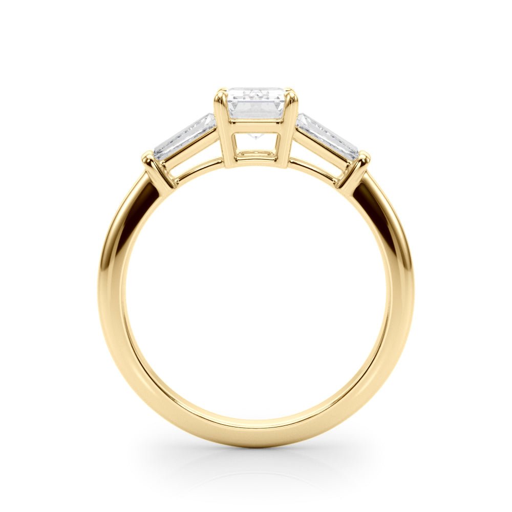 LUX-85336 Emerld Cut Three Stone Engagement Ring With Tapered Baguettes Luxury Diamonds