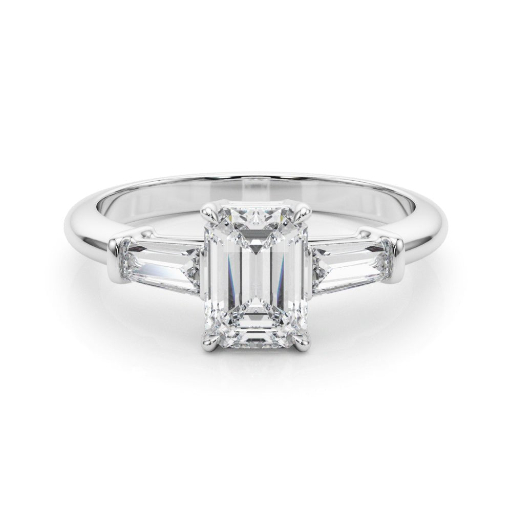 LUX-85336 Emerld Cut Three Stone Engagement Ring With Tapered Baguettes Luxury Diamonds