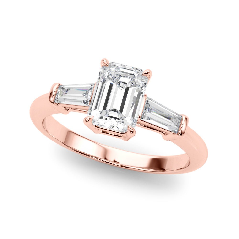 LUX-85336 Emerld Cut Three Stone Engagement Ring With Tapered Baguettes Luxury Diamonds