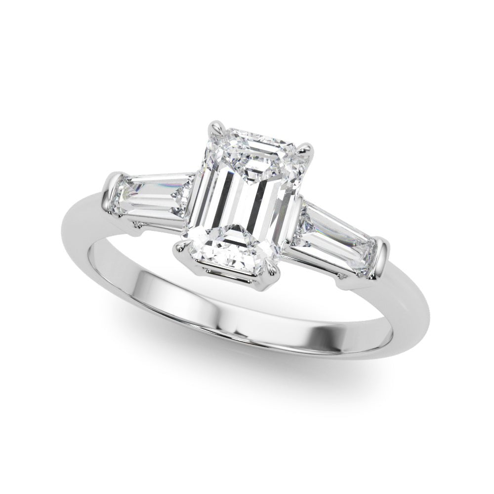 LUX-85336 Emerld Cut Three Stone Engagement Ring With Tapered Baguettes Luxury Diamonds