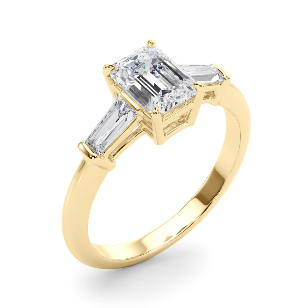 LUX-85336 Emerld Cut Three Stone Engagement Ring With Tapered Baguettes Luxury Diamonds