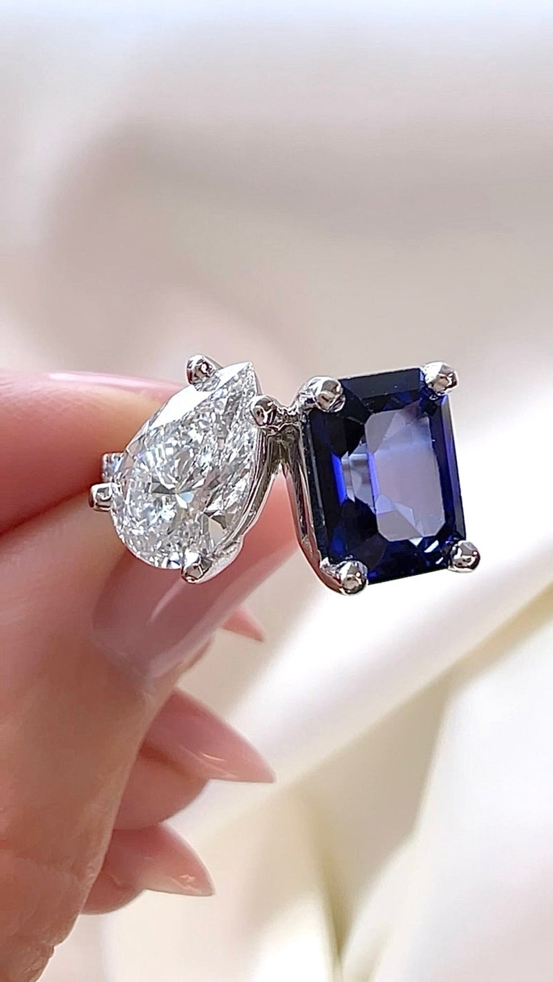 Sapphire & Lab Diamond Toi et Moi Ring