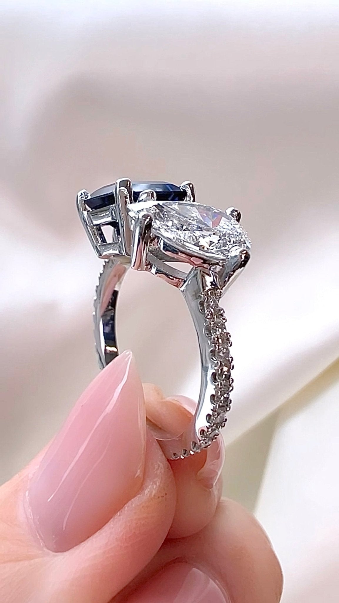 Sapphire & Lab Diamond Toi et Moi Ring