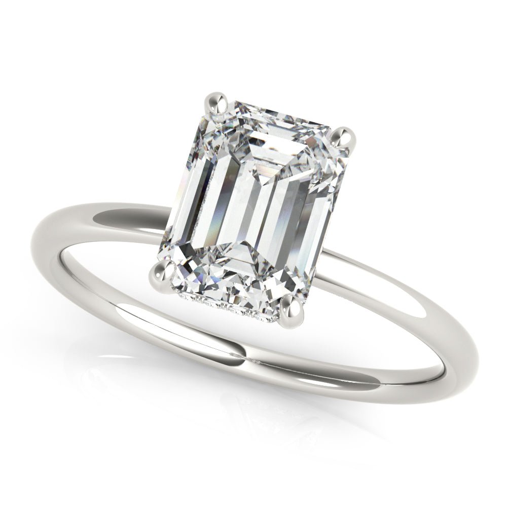 LUX-51156-E Emerald Cut Hidden Halo Solitaire Engagement Ring Luxury Diamonds