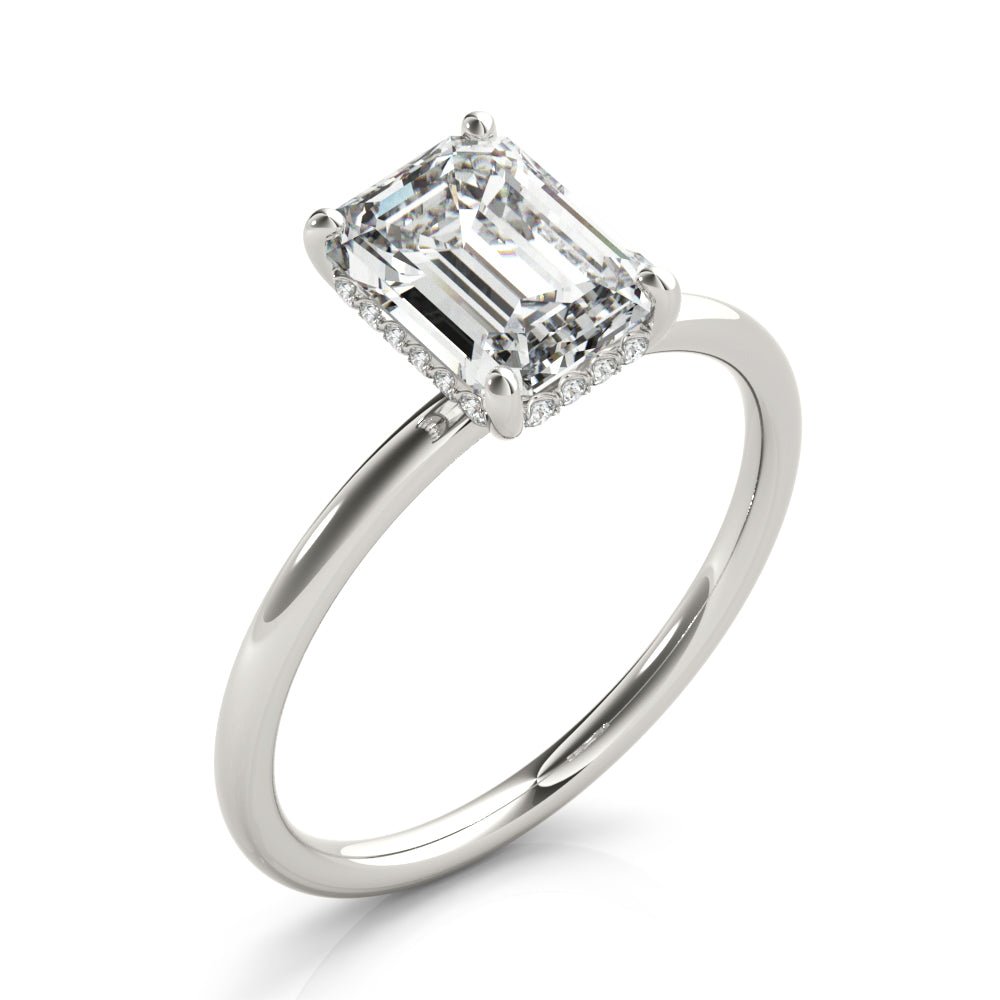 LUX-51156-E Emerald Cut Hidden Halo Solitaire Engagement Ring Luxury Diamonds