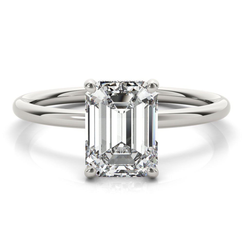 LUX-51156-E Emerald Cut Hidden Halo Solitaire Engagement Ring Luxury Diamonds