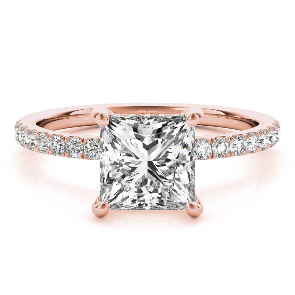 LUX-51161-E Princess Cut Hidden Halo Pave Engagement Ring Luxury Diamonds