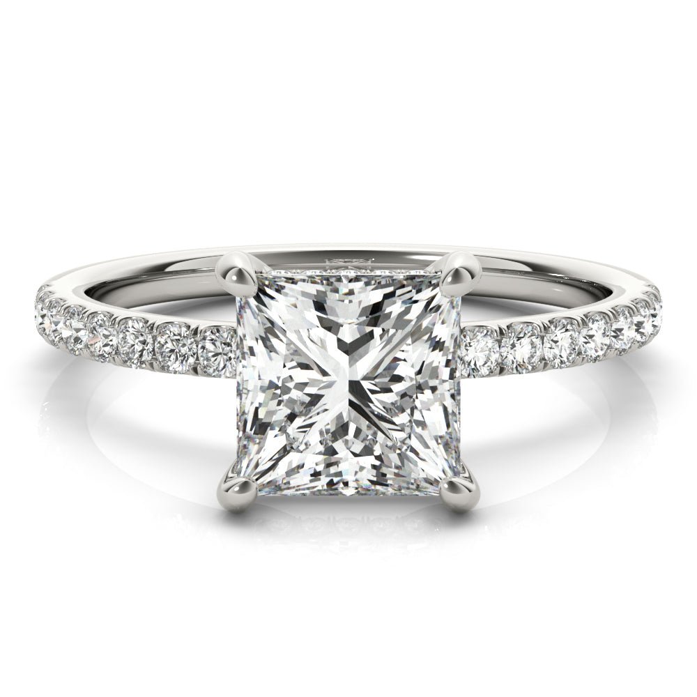 LUX-51161-E Princess Cut Hidden Halo Pave Engagement Ring Luxury Diamonds