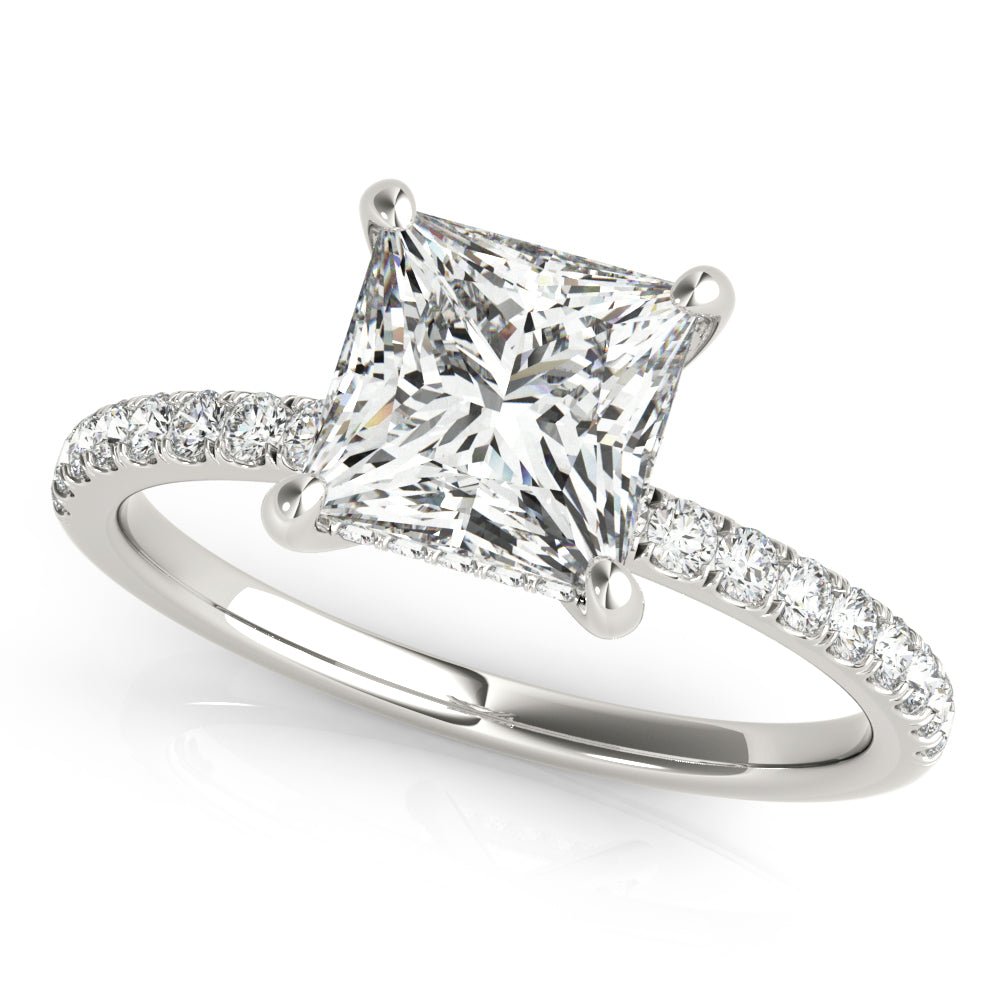 LUX-51161-E Princess Cut Hidden Halo Pave Engagement Ring Luxury Diamonds
