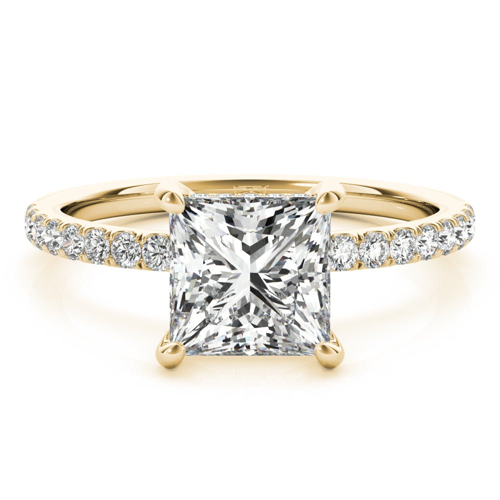 LUX-51161-E Princess Cut Hidden Halo Pave Engagement Ring Luxury Diamonds