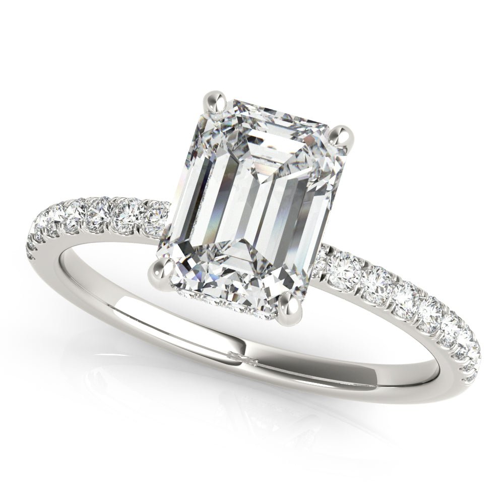 LUX-51163-E Emerald Cut Hidden Halo Pave Engagement Ring Luxury Diamonds