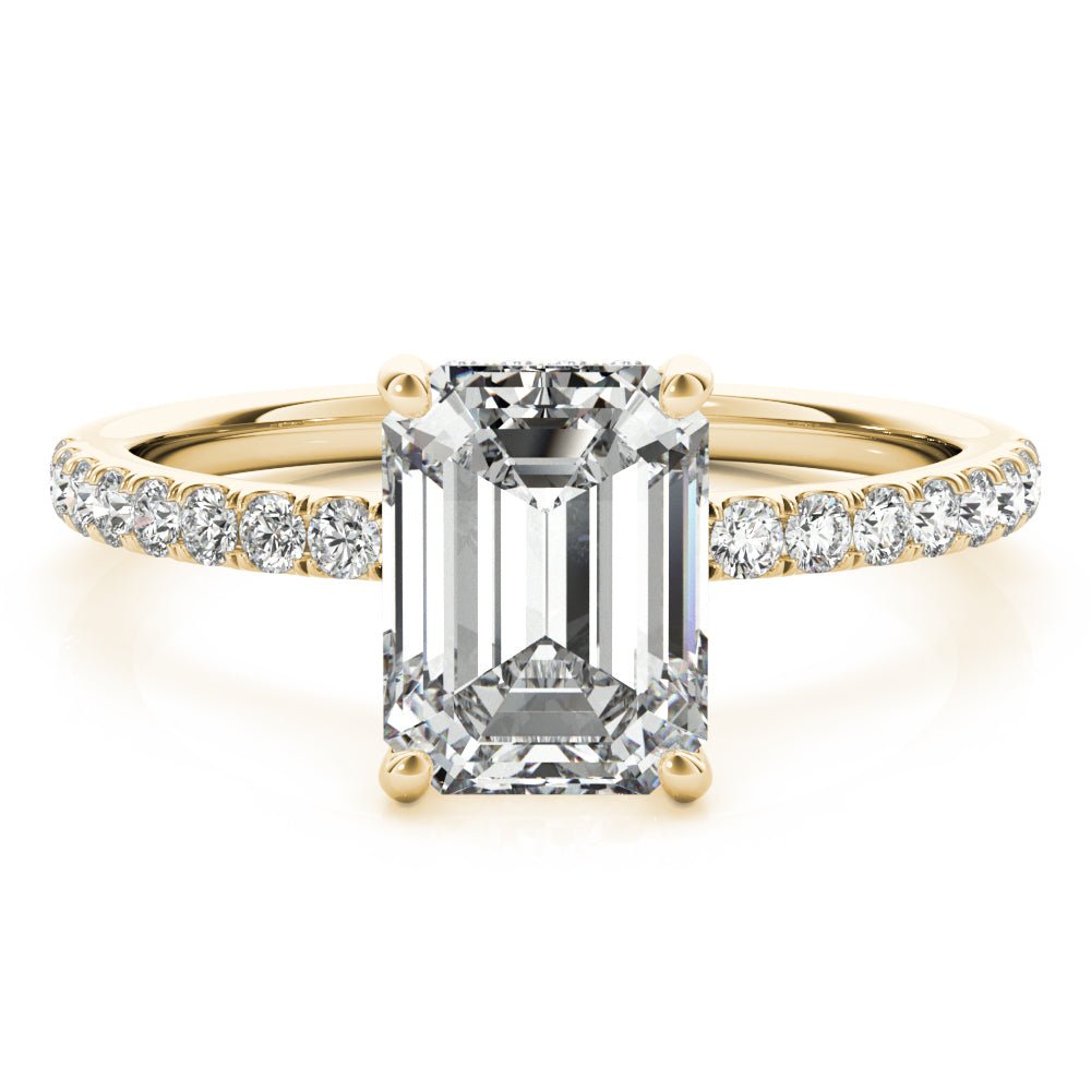LUX-51163-E Emerald Cut Hidden Halo Pave Engagement Ring Luxury Diamonds