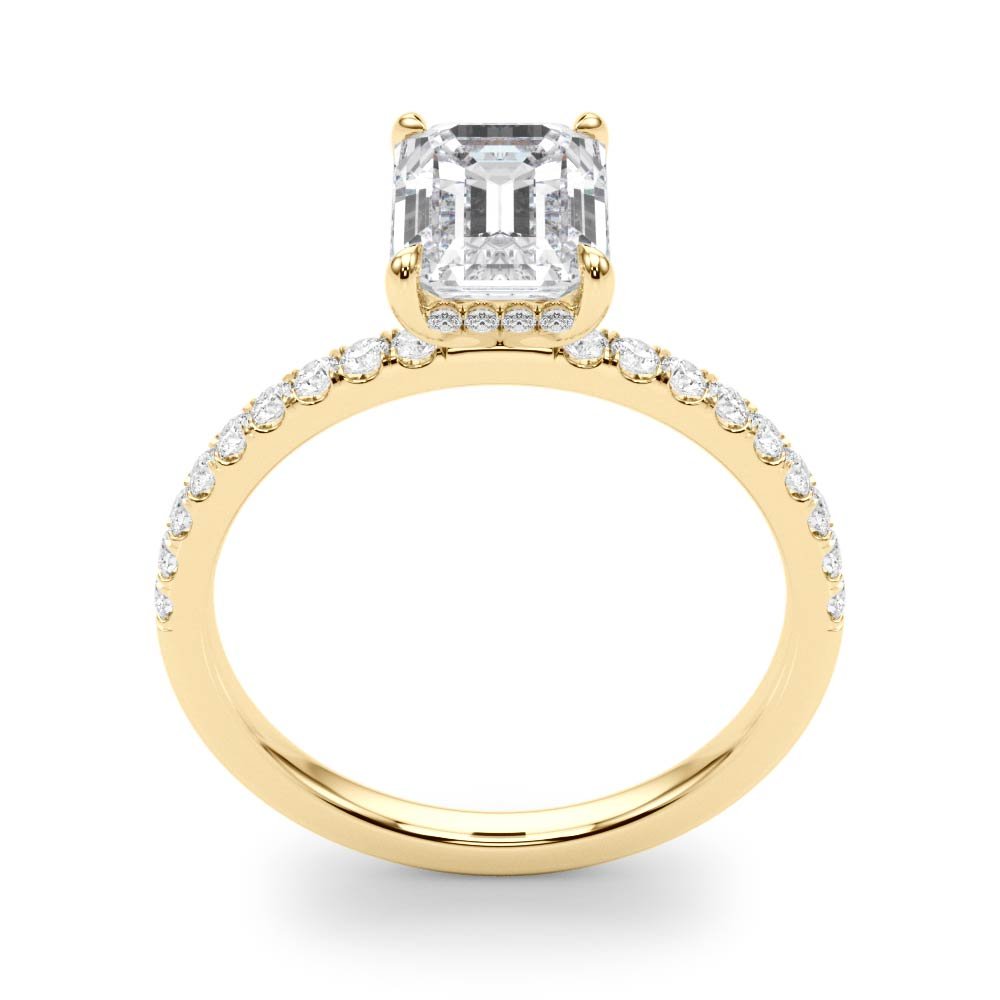 LUX-51163-E Emerald Cut Hidden Halo Pave Engagement Ring Luxury Diamonds