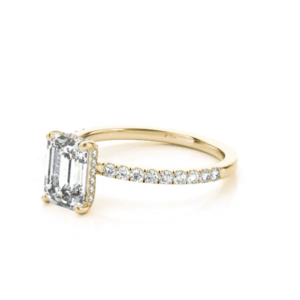 LUX-51163-E Emerald Cut Hidden Halo Pave Engagement Ring Luxury Diamonds