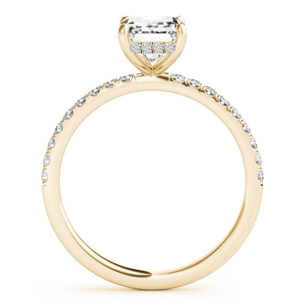 LUX-51163-E Emerald Cut Hidden Halo Pave Engagement Ring Luxury Diamonds