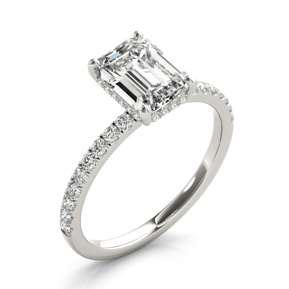 LUX-51163-E Emerald Cut Hidden Halo Pave Engagement Ring Luxury Diamonds
