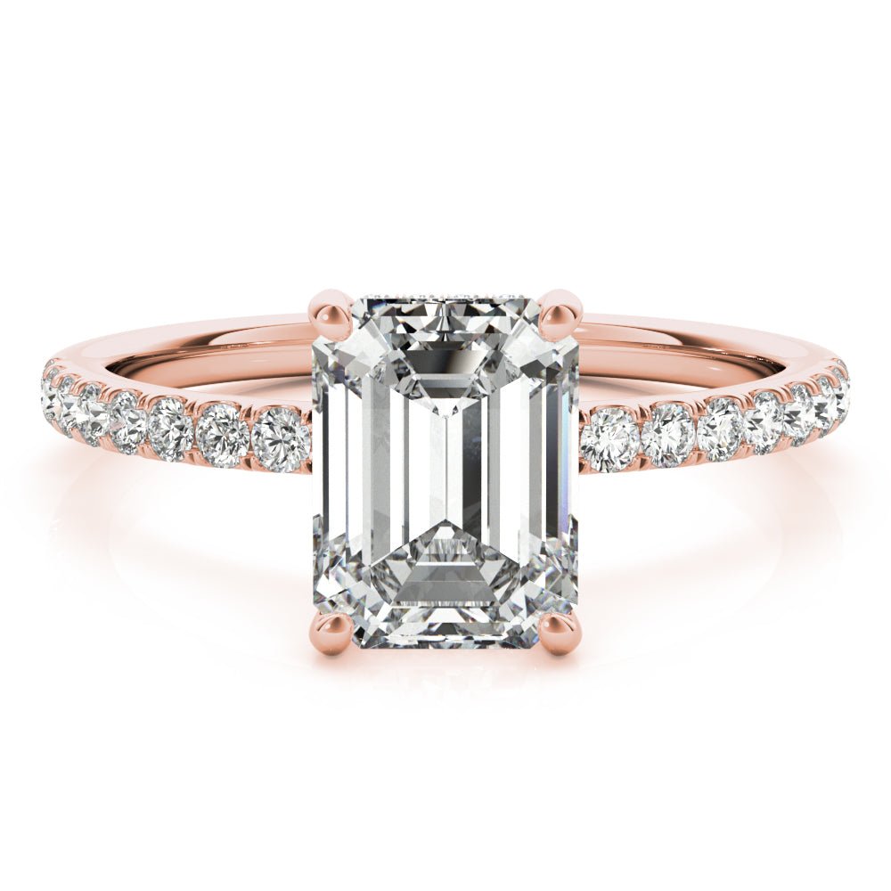 LUX-51163-E Emerald Cut Hidden Halo Pave Engagement Ring Luxury Diamonds