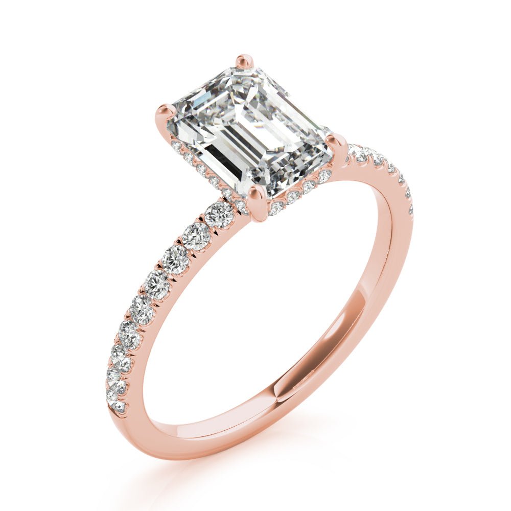 LUX-51163-E Emerald Cut Hidden Halo Pave Engagement Ring Luxury Diamonds