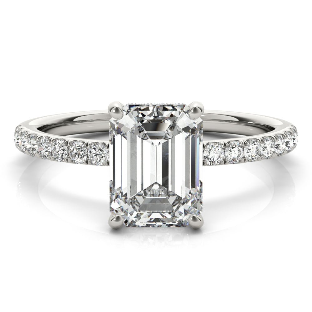 LUX-51163-E Emerald Cut Hidden Halo Pave Engagement Ring Luxury Diamonds