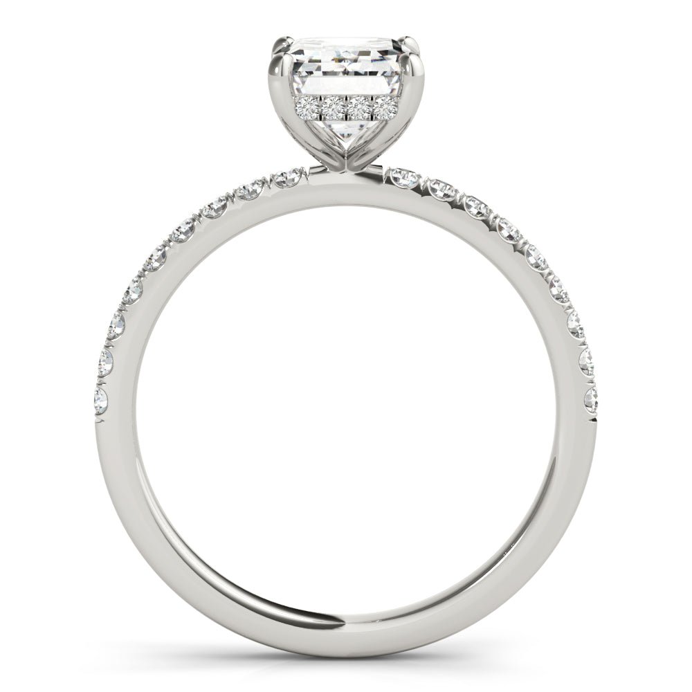 LUX-51163-E Emerald Cut Hidden Halo Pave Engagement Ring Luxury Diamonds