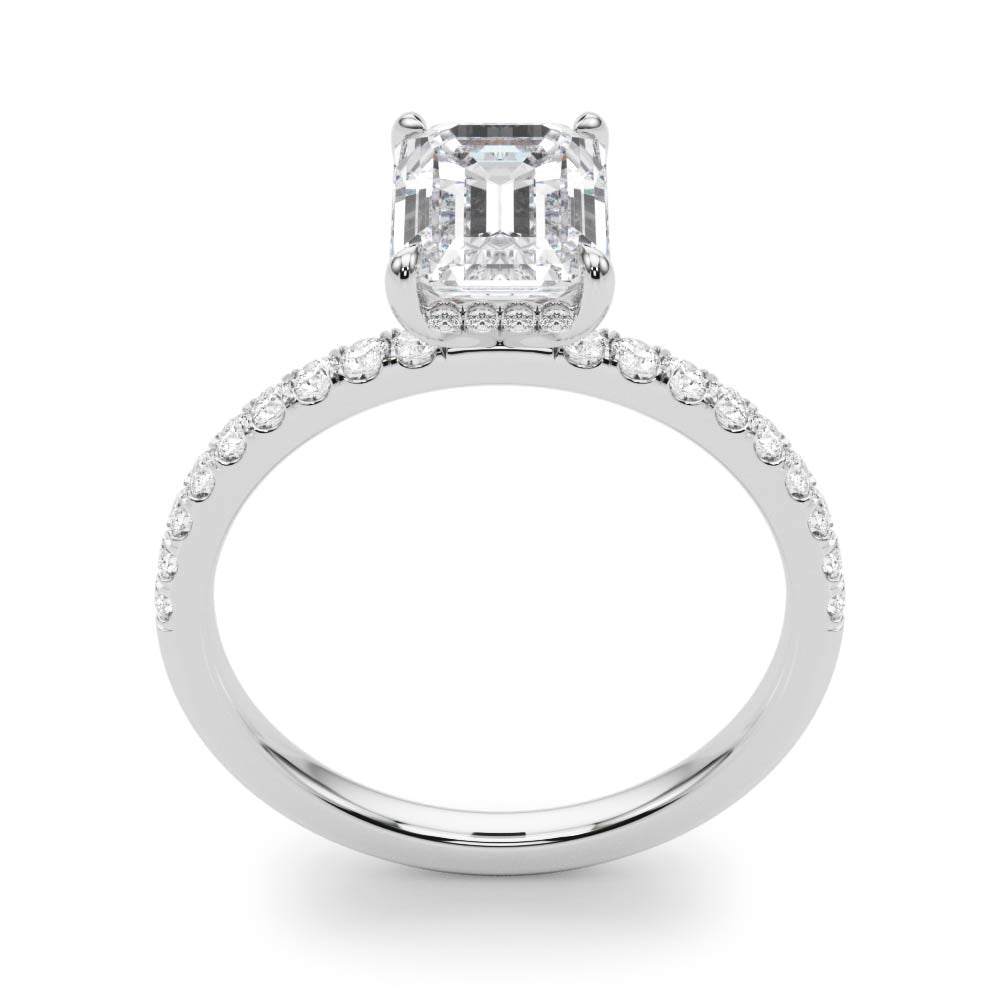 LUX-51163-E Emerald Cut Hidden Halo Pave Engagement Ring Luxury Diamonds