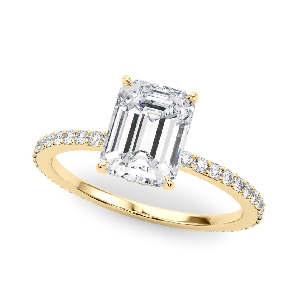 LUX-85294 Emerald Cut Pave Engagement Ring With a Diamond Collar Luxury Diamonds